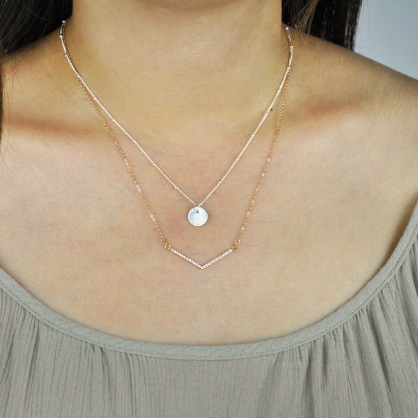 Brushed Disc on Ball Chain Necklace - - Necklaces - Ofina