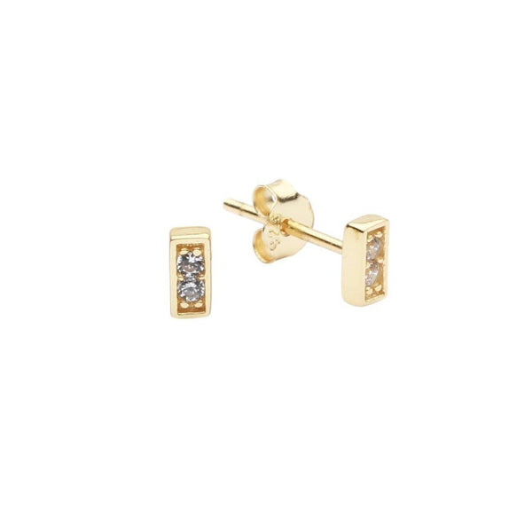 CZ Tiny Bar Studs - Gold - Earrings - Ofina