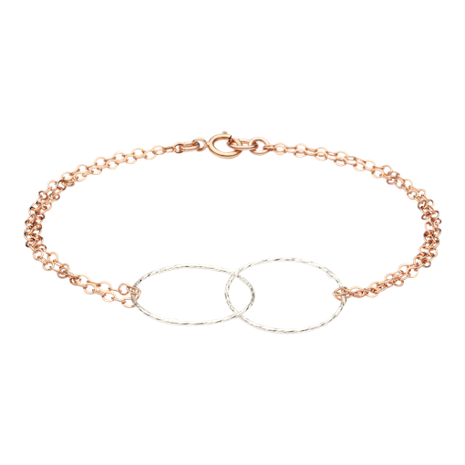 SALE - 2-Tone Double Diamond Cut Circles Bracelet - Silver/Rose Gold - Bracelets - Ofina