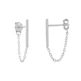 Bar Chain Dangle Studs - Silver - Earrings - Ofina