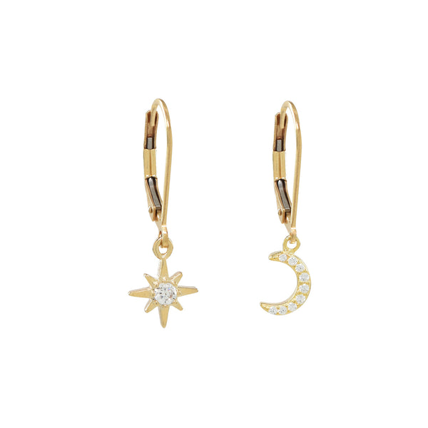 Leverback Moon/Star CZ Earrings -  - Earrings - Ofina