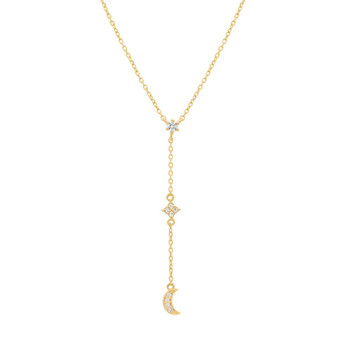 14k Solid Gold CZ Half-Moon Y-Drop Necklace -  - Necklaces - Ofina