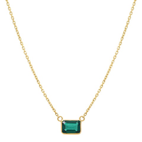 14k Solid Gold Rectangular Emerald Necklace -  - Necklaces - Ofina