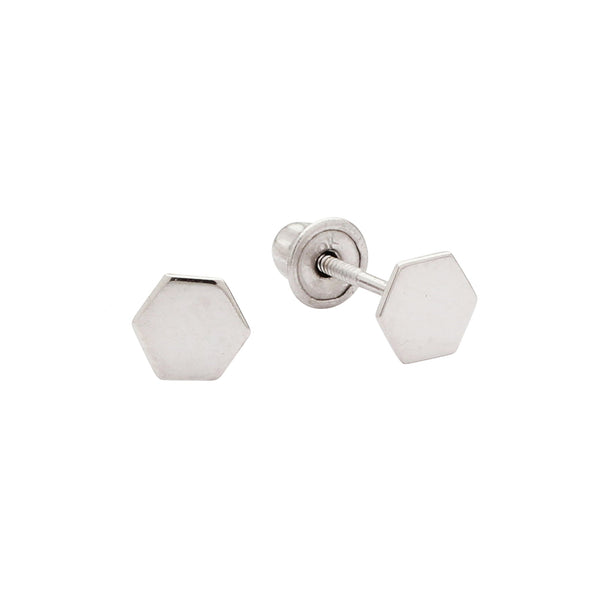 10k Solid Gold Tiny Hexagon Studs - White Gold - Earrings - Ofina