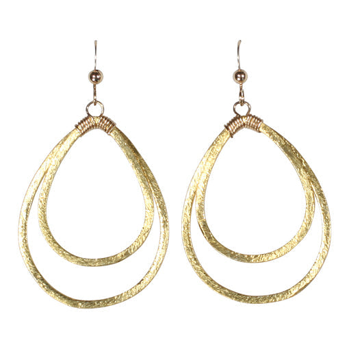 Double Brushed Teardrop Earrings - Gold - Earrings - Ofina