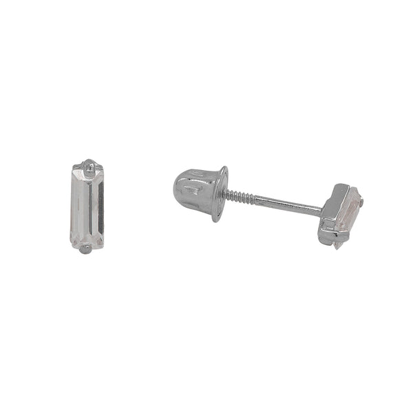 10k Solid Gold Baguette CZ Studs - White Gold - Earrings - Ofina