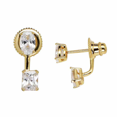 Oval / Square CZ Ear Jacket - Gold - Earrings - Ofina