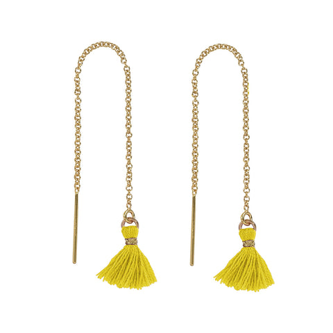 Tassel Ear Threaders - Yellow - Earrings - Ofina