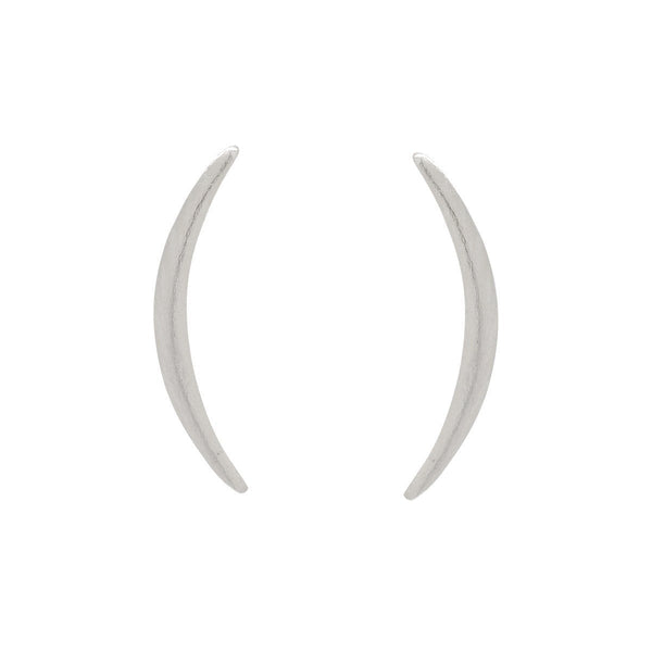 Thin Curved Crescent Moon Studs - Silver - Earrings - Ofina