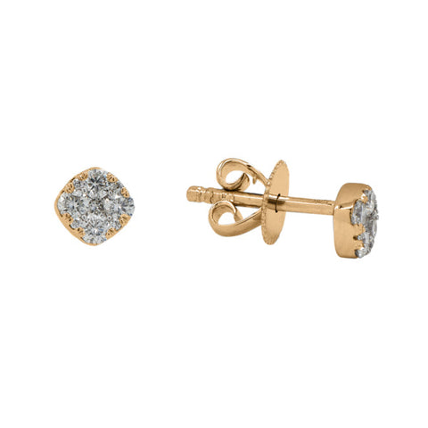 Rounded Corners Pave Diamond Stud Earring - Yellow Gold - Earrings - Ofina