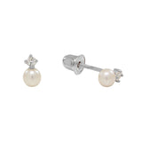 10k Solid Gold CZ / Pearl Studs - White Gold - Earrings - Ofina