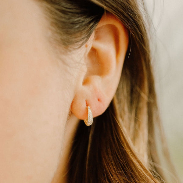 SALE - 10k Solid Gold CZ Elongated Nugget Studs - - Earrings - Ofina