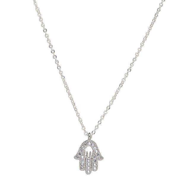 CZ Khamsa Necklace - Silver - Necklaces - Ofina