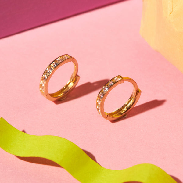 10k Solid Gold Channel CZ Huggie - - Earrings - Ofina