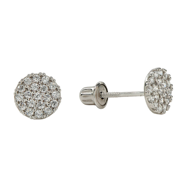 10k Solid Gold CZ Circle Studs - White Gold - Earrings - Ofina