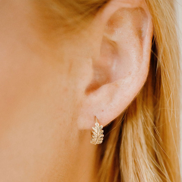 SALE - 10k Solid Gold Leaves Huggies - - Earrings - Ofina