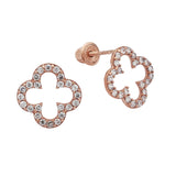 10k Solid Gold CZ Clover Studs - Rose Gold - Earrings - Ofina