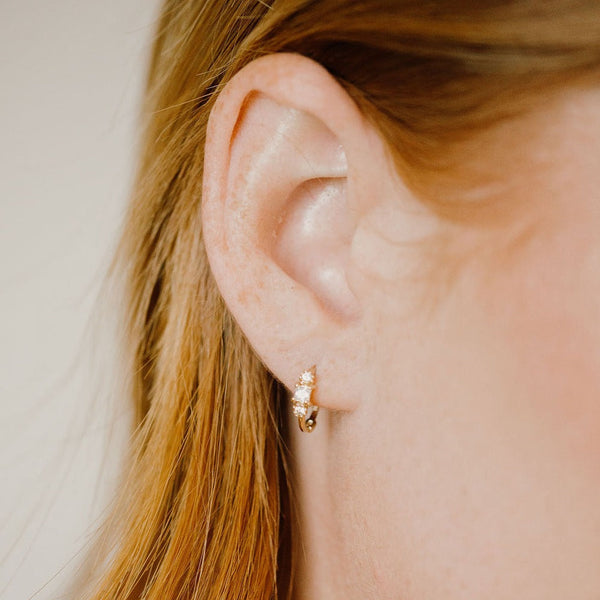 SALE - 10k Solid Gold CZ Cluster Huggies - - Earrings - Ofina