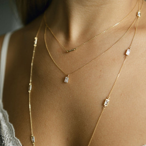 CZ Bezel Emerald Necklace - - Necklaces - Ofina