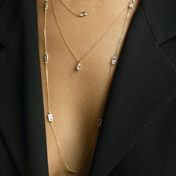 CZ Bezel Emerald Necklace - - Necklaces - Ofina