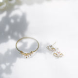 10k Solid Gold CZ Baguette Fan & Pearl Studs - - Earrings - Ofina