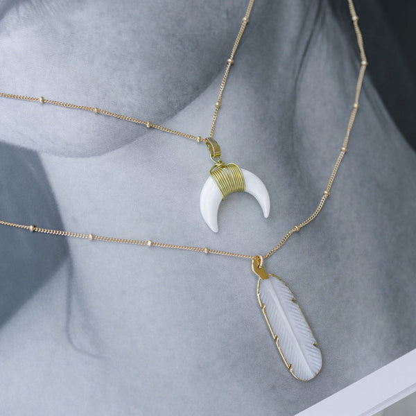 SALE - Feather Stone Necklace (more colors) - - Necklaces - Ofina