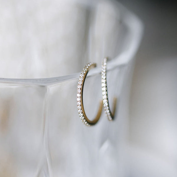 SALE - 10k Solid Gold CZ Pave Huggie/Hoop Studs - - Earrings - Ofina