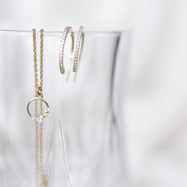 SALE - 10k Solid Gold CZ Pave Huggie/Hoop Studs - - Earrings - Ofina
