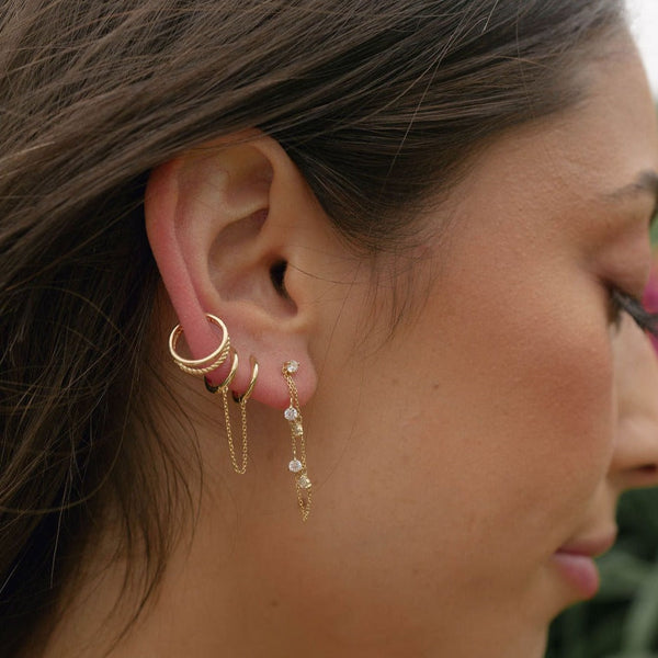14k Solid Gold Multi-CZ Drop Studs -  - Earrings - Ofina