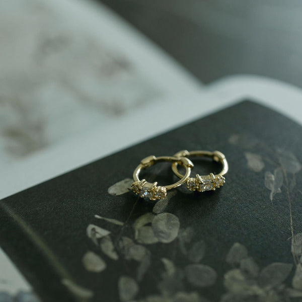 SALE - 10k Solid Gold CZ Cluster Huggies - - Earrings - Ofina