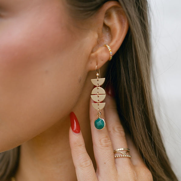 Half Moon Drop Green Onyx Stone Earrings - - Earrings - Ofina