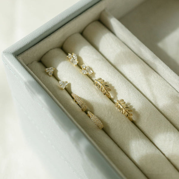 SALE - 10k Solid Gold CZ Elongated Nugget Studs - - Earrings - Ofina