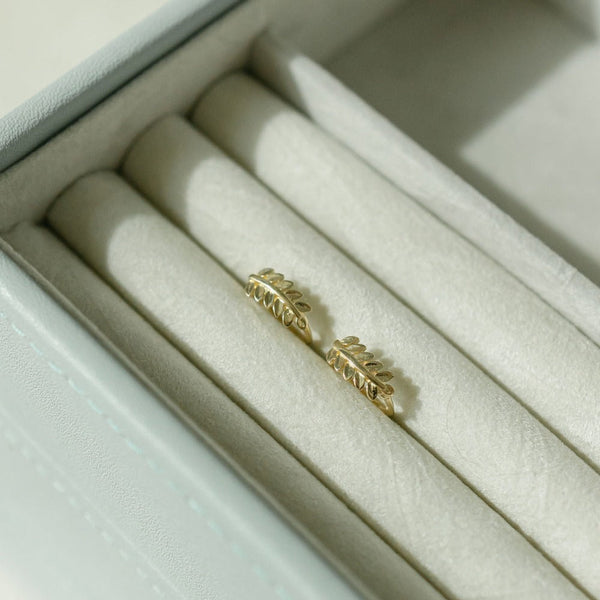 SALE - 10k Solid Gold Leaves Huggies - - Earrings - Ofina