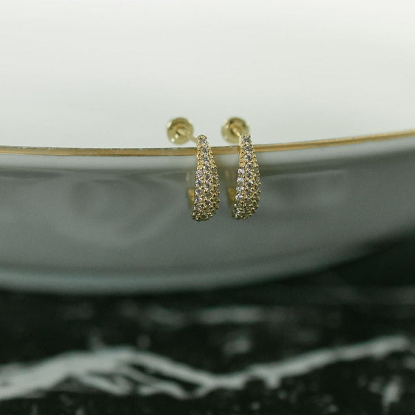 SALE - 10k Solid Gold CZ Elongated Nugget Studs - - Earrings - Ofina