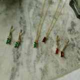 Tiny Red Emerald Leverback Earrings - - Earrings - Ofina