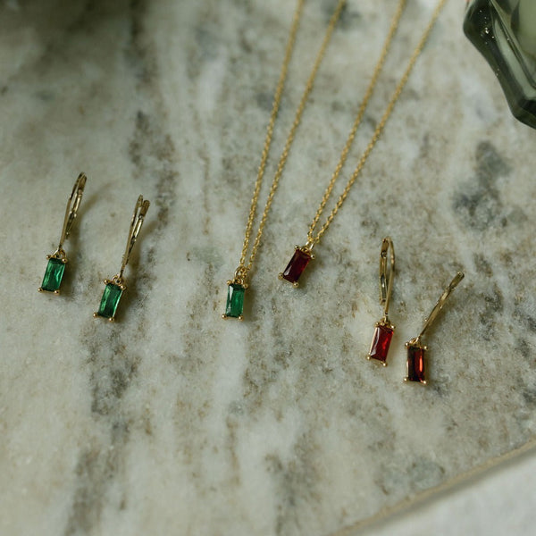 Tiny Red Emerald Leverback Earrings - - Earrings - Ofina