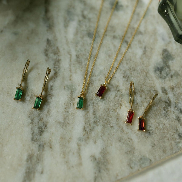 Tiny Green Emerald Leverback Earrings - - Earrings - Ofina