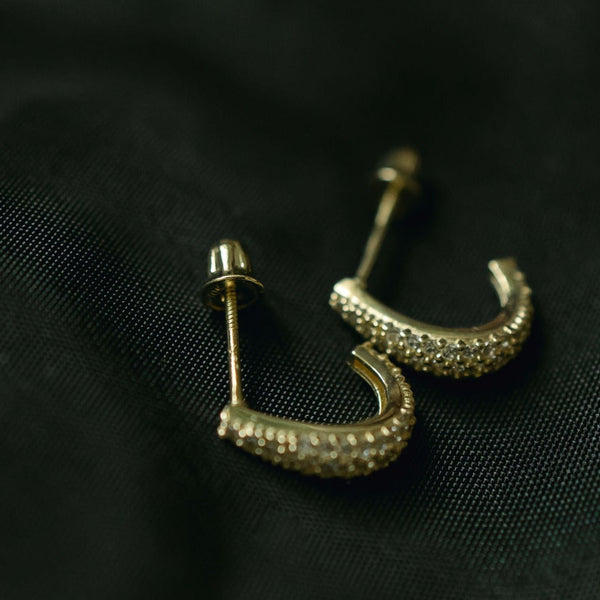 SALE - 10k Solid Gold CZ Elongated Nugget Studs - - Earrings - Ofina
