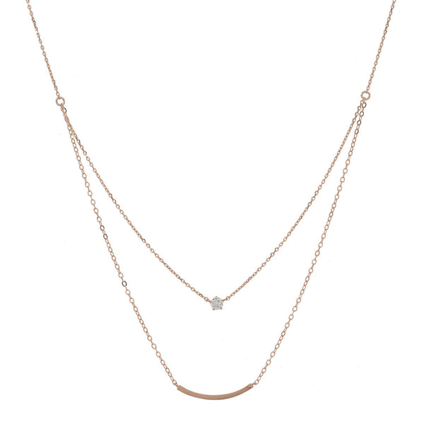 Solid Gold CZ / Curved Tube Double Strand Necklace - Rose Gold - Necklaces - Ofina
