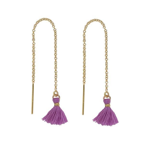 Tassel Ear Threaders - Purple - Earrings - Ofina