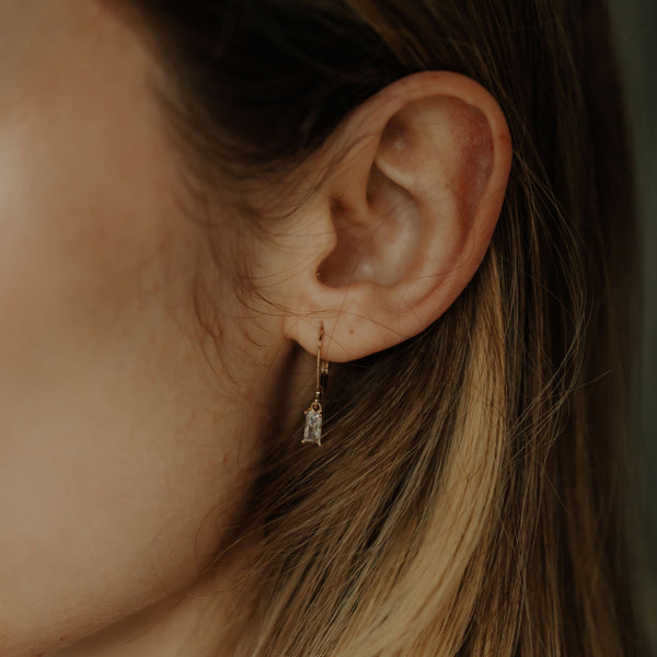 Tiny CZ Emerald Leverback Earrings - - Earrings - Ofina
