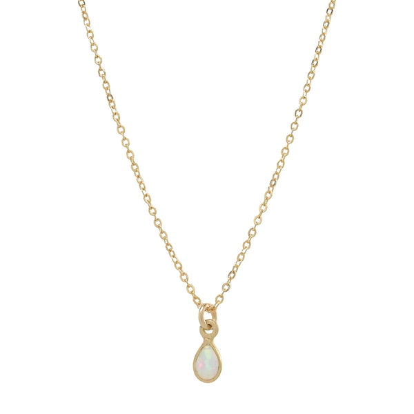 Tiny Elongated Teardrop Opal Necklace - - Necklaces - Ofina