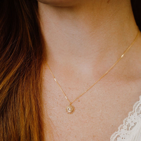 CZ Evil Eye Starburst Necklace - - Necklaces - Ofina