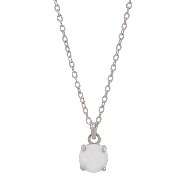 10k Round Prong Opal Necklace - White Gold - Necklaces - Ofina