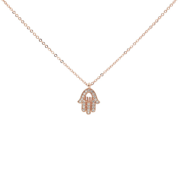 CZ Khamsa Necklace - Rosegold - Necklaces - Ofina