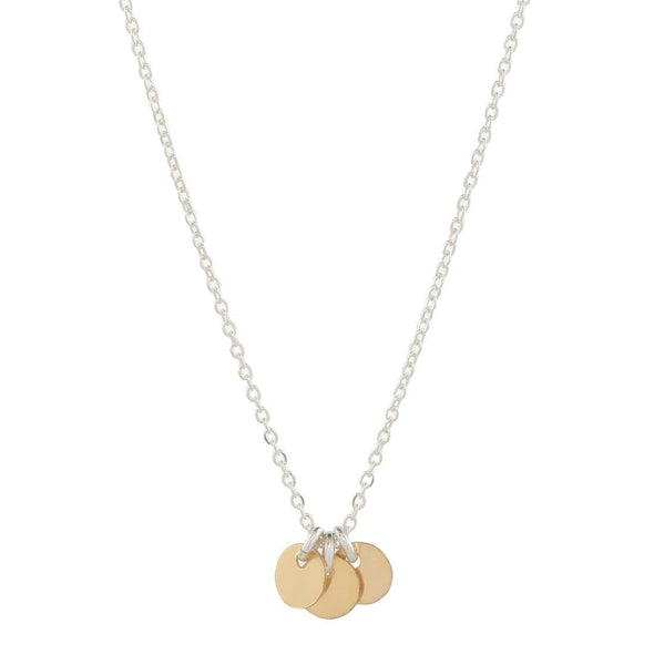 Tiny Triple Disc Choker Necklace - Gold Discs on Silver Chain - Necklaces - Ofina