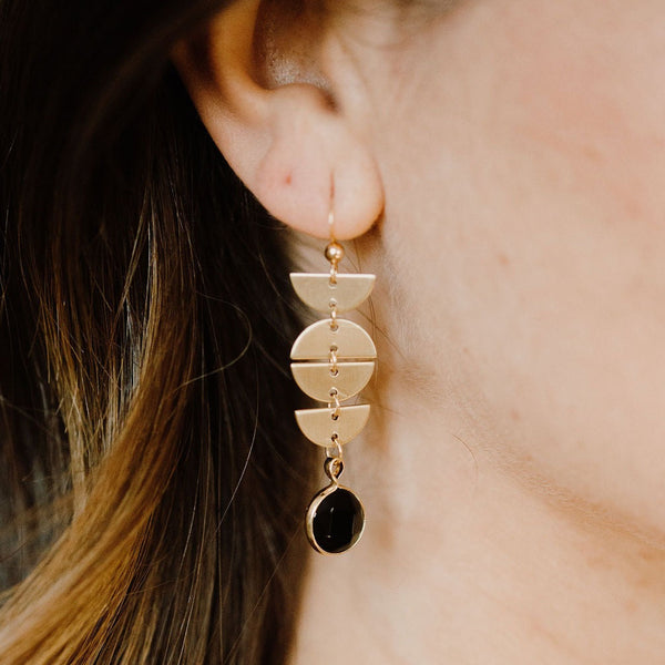 Half Moon Drop Black Onyx Stone Earrings - - Earrings - Ofina