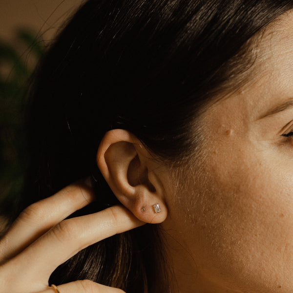 14k Solid Gold Baguette Studs - - Earrings - Ofina