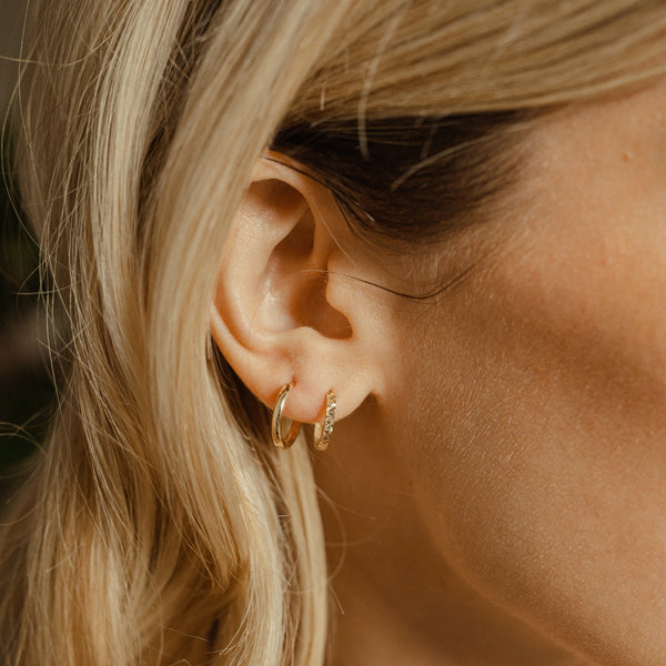 14k Solid Gold Classic Huggies - - Earrings - Ofina