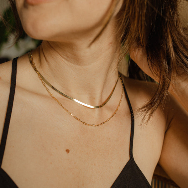 10k Solid Gold Thin Herringbone Necklace - - Necklaces - Ofina